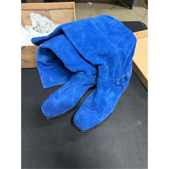 Free People Lockhart Suede Leather Harness Boots Carpenter Blue 7.5 - Picture 2 of 7